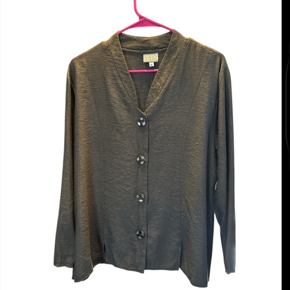 Niche by Nilgun Derman Textured Button-Down - Large-brown